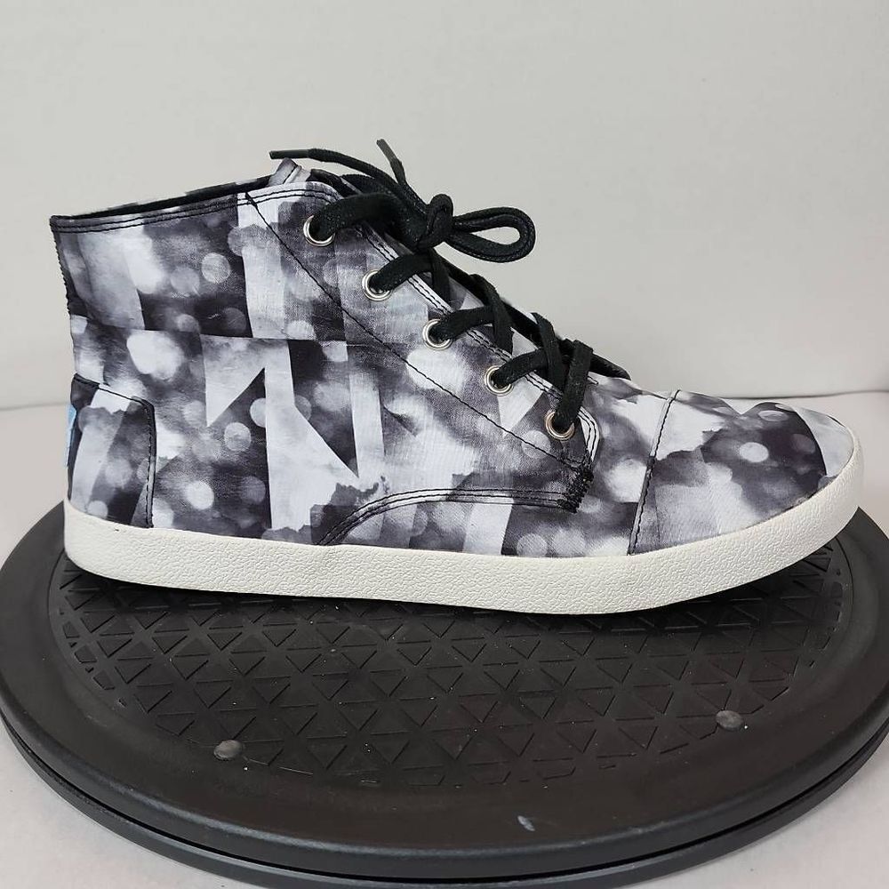 Toms Paseo High Black Grey Satin Clouds High Sneaker Women's Size 8.5 10004894